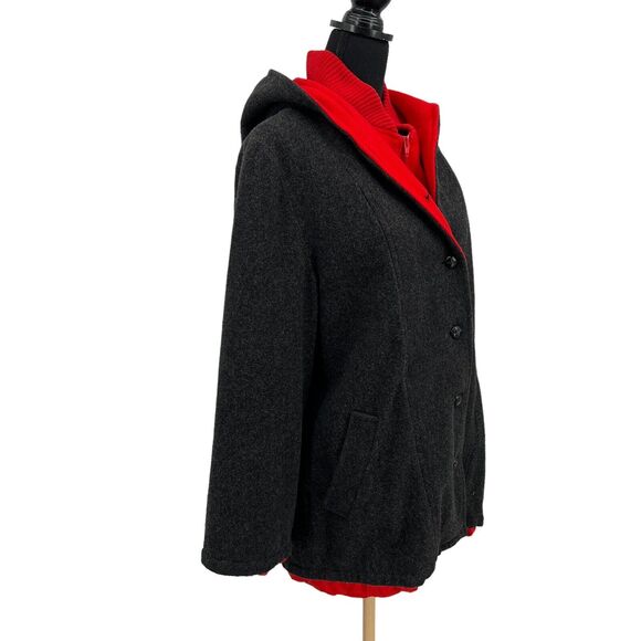 Authentic Mackintosh Vest Coat Hoodie Wool Dark Gray and Red Size Medium - Picture 3 of 7